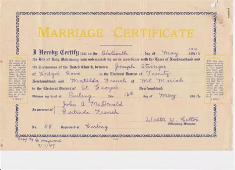 copy of marriage certificate newfoundland.